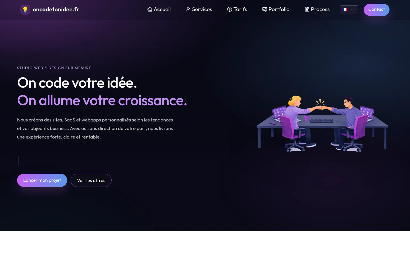 OnCodeTonIdée studio homepage